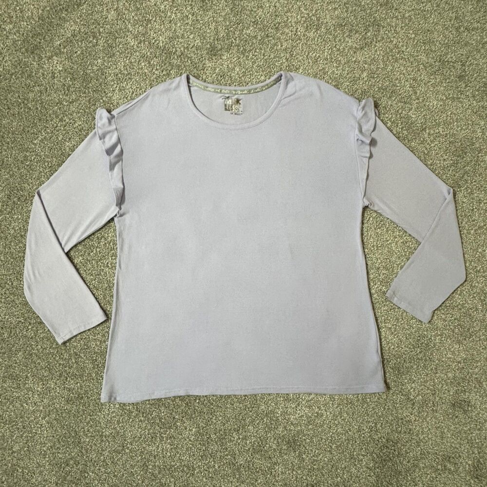 Muk Luks Shirt Womens 1X Long Sleeve Ruffle Soft Stretch Pullover Top Plus Size